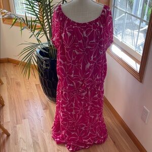 Women’s Fuchsia Floral Off-Shoulder Maxi Dress